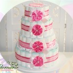 Locação Bolo Fraldas Chá de Bebe Rosa e Branco Menina