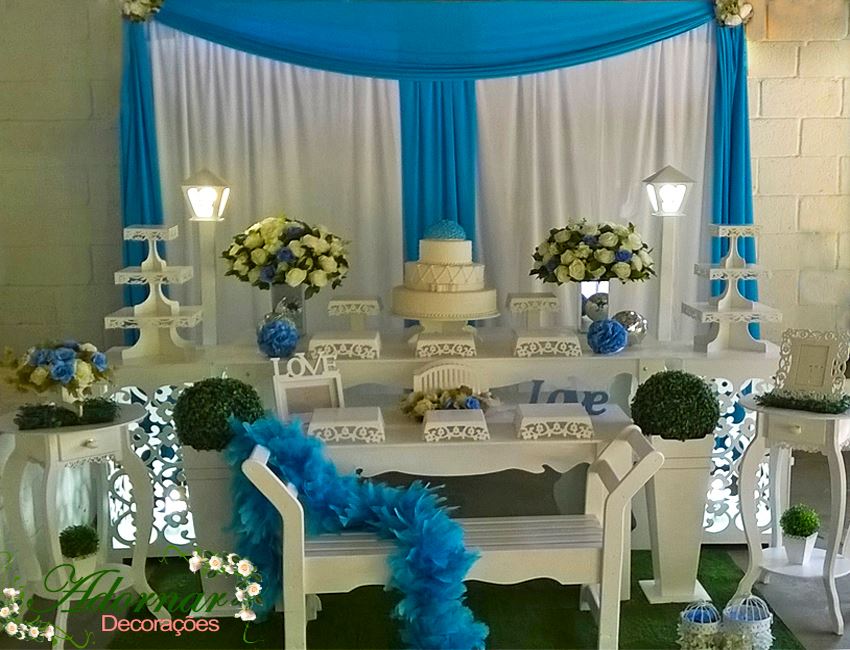 Decoração Casamento Azul Turquesa e Branco
