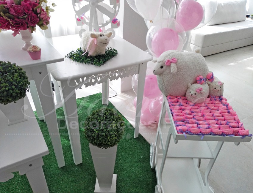 Decoração Chá Batizado Ovelhinha Rosa
