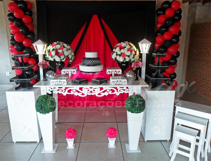 Decoração 15 Anos Rosa Pink Preto e Branco