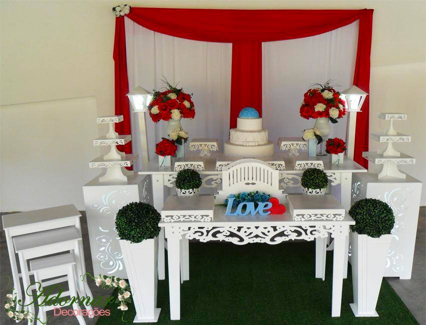 Decoração Casamento Vermelho Branco e Azul