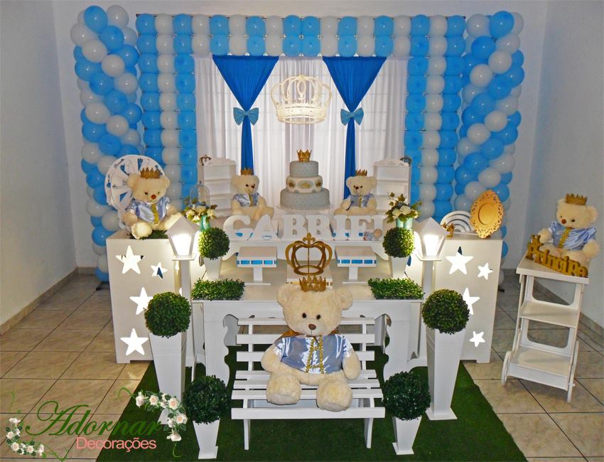Decoração Chá de Bebê Urso Príncipe Azul e Branco