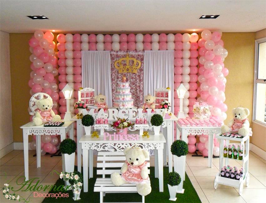 Decoração Chá de Bebê Ursa Princesa Rosa e Branco