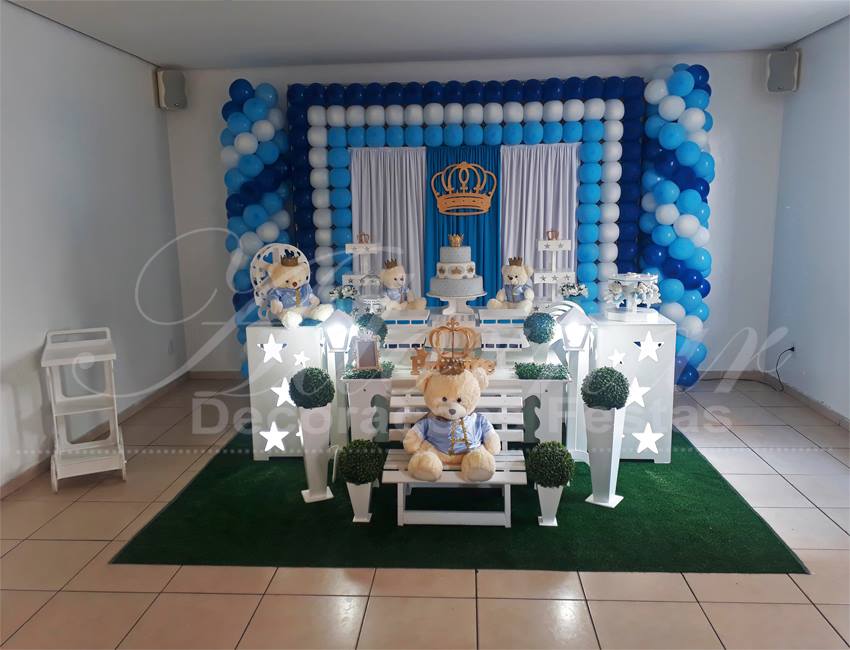 Decoração Chá de Bebê Urso Príncipe Azul e Branco