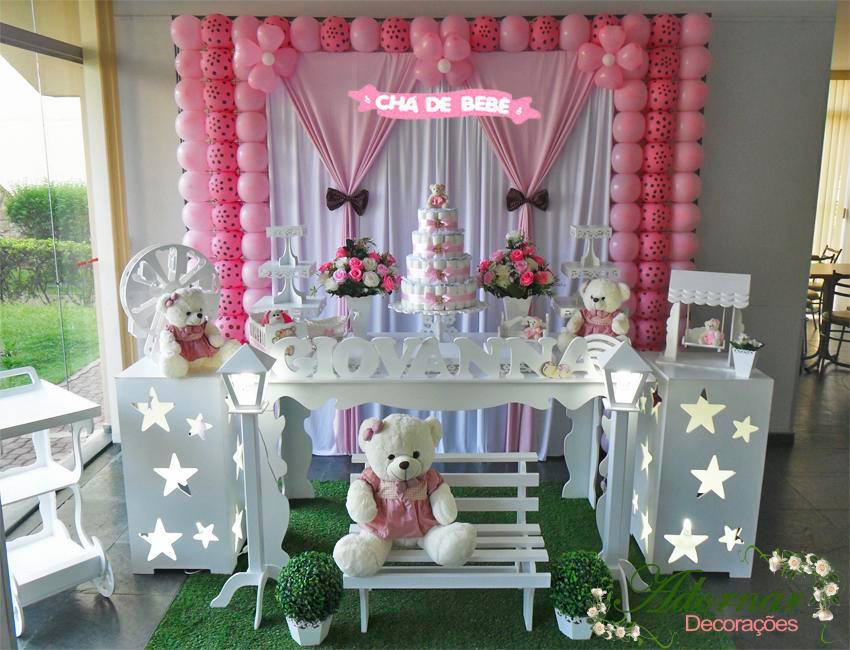 Decoração Chá de Bebê Ursa Rosa Poá e Marrom