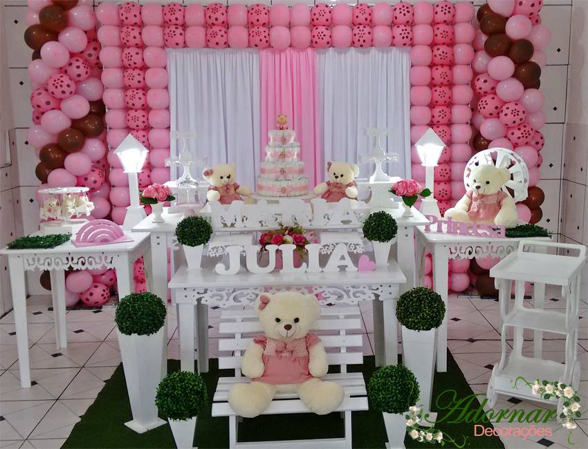 Decoração Chá de Bebê Ursa Rosa Poá e Marrom