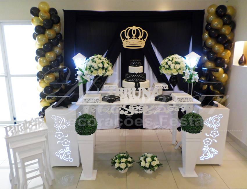 Decoração Aniversário Adulto Preto Dourado e Branco