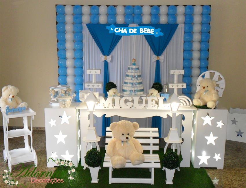 Decoração Chá de Bebê Urso Azul e Branco