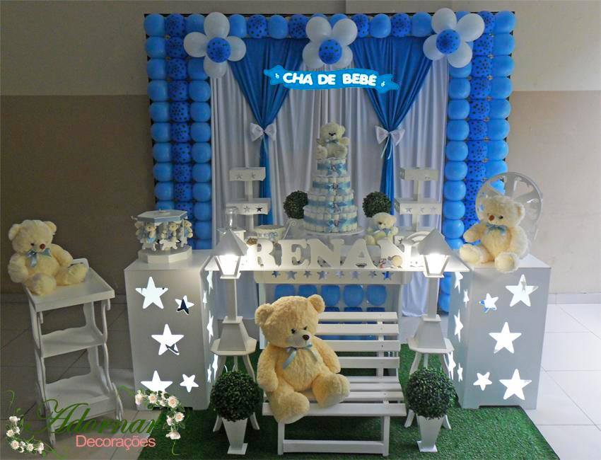 Decoração Chá de Bebê Urso Azul Poá e Marrom