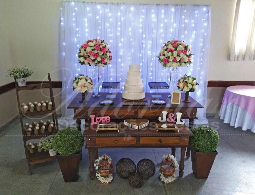 Decoração Casamento Rosa e Branco Com Led