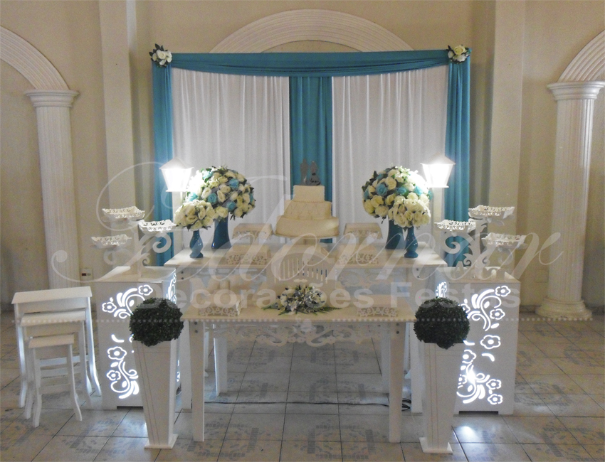 Decoração Casamento Azul Turquesa e Branco