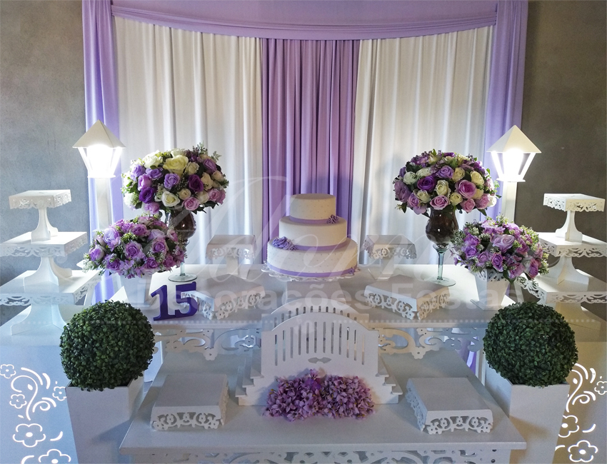 Decoração 15 Anos Lilás e Branco