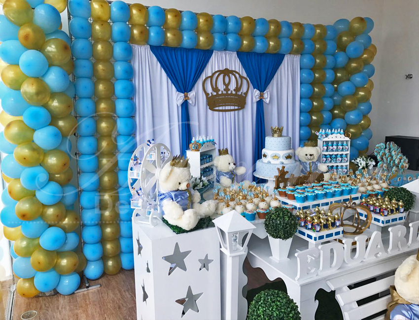 Decoração Chá de Bebê Urso Príncipe Azul e Dourado