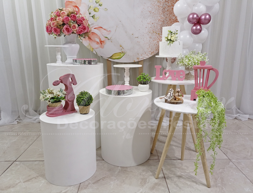 Aluguel de Decoração Para Festa de Chá de Cozinha Mesa Cilindro